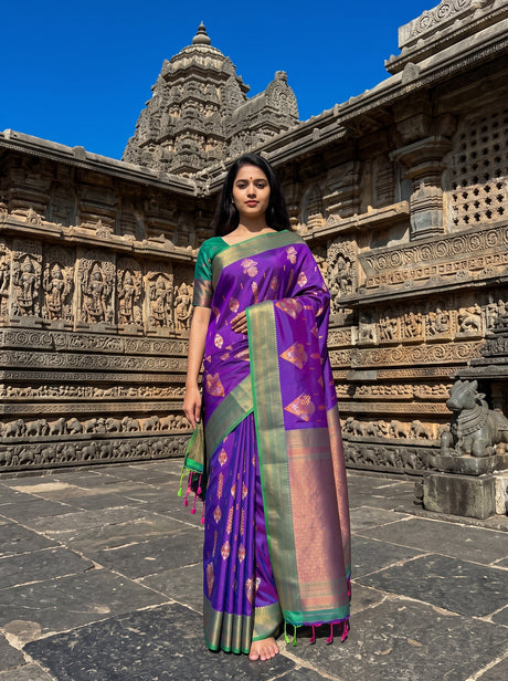 MIMOSA Purple Saree Saree — front view on mannequin