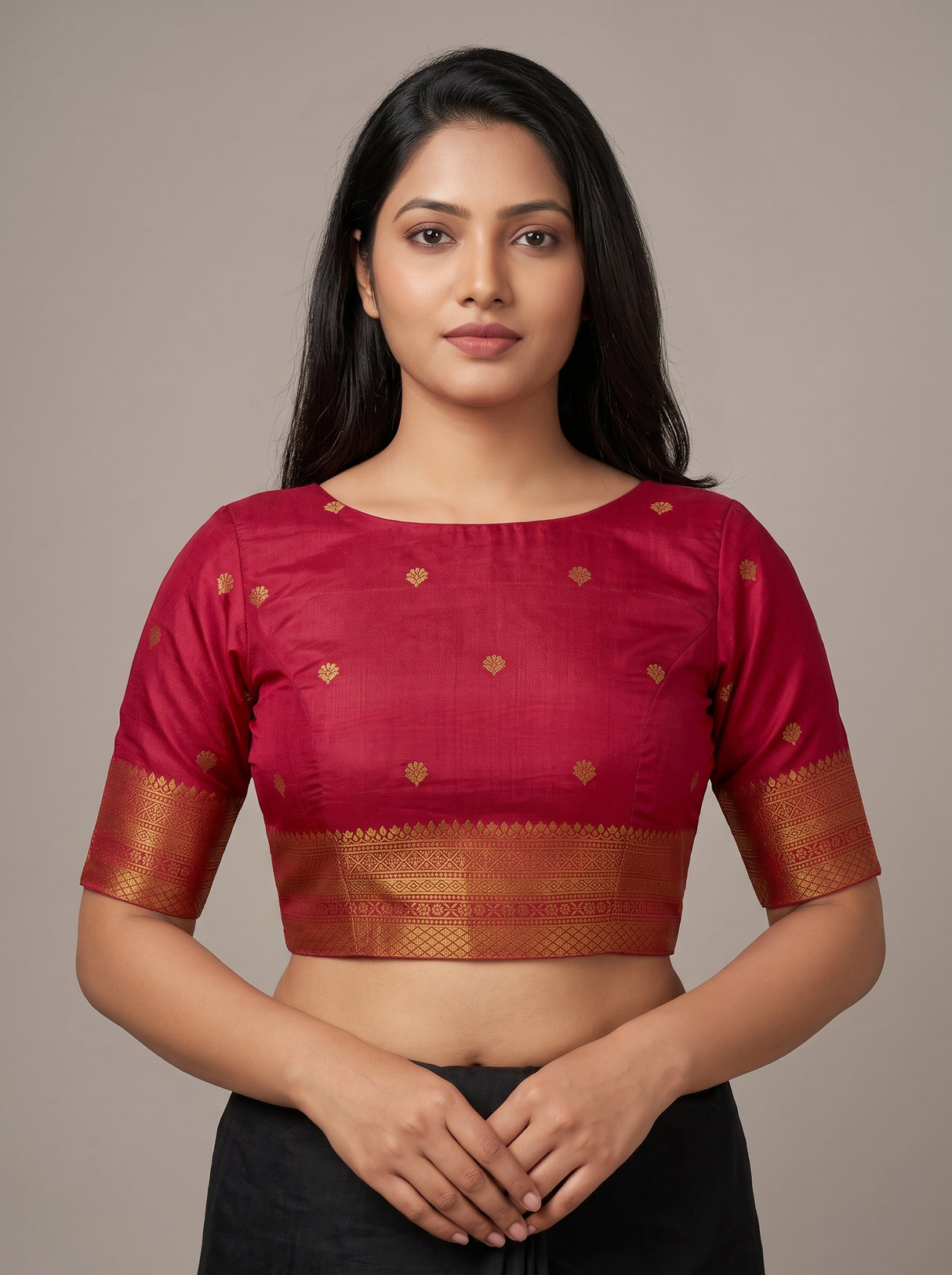 MIMOSA Rust Saree Saree — blouse close-up