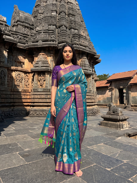 MIMOSA Sapphire Saree Saree — front view on mannequin