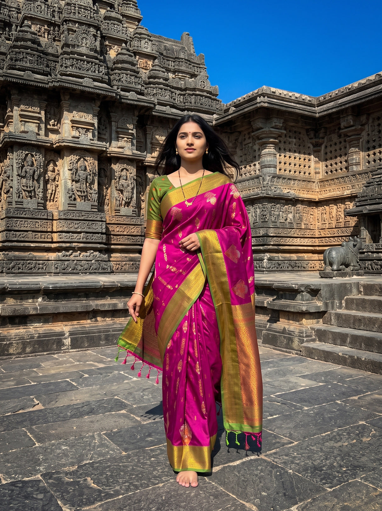 MIMOSA Wine Saree Saree — front view on mannequin