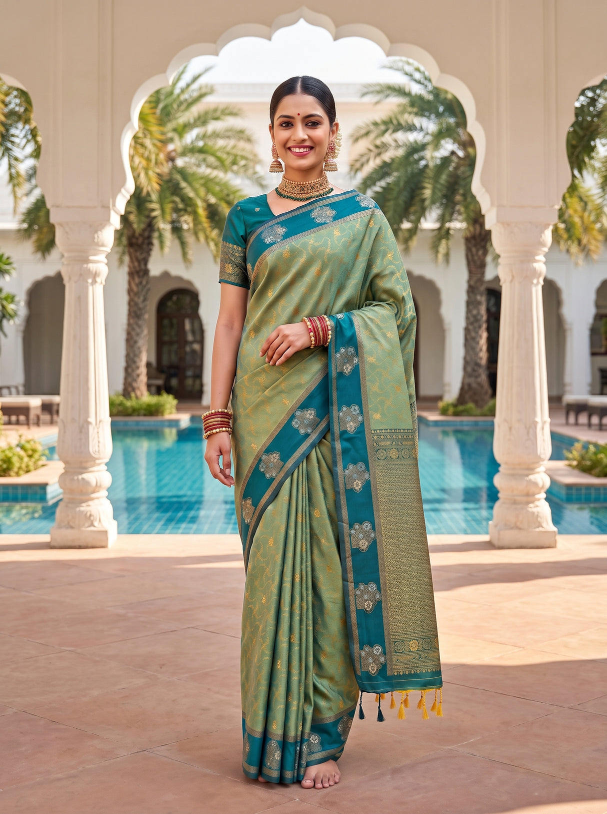 MIMOSA Green Saree Saree — pose 4 styling detail