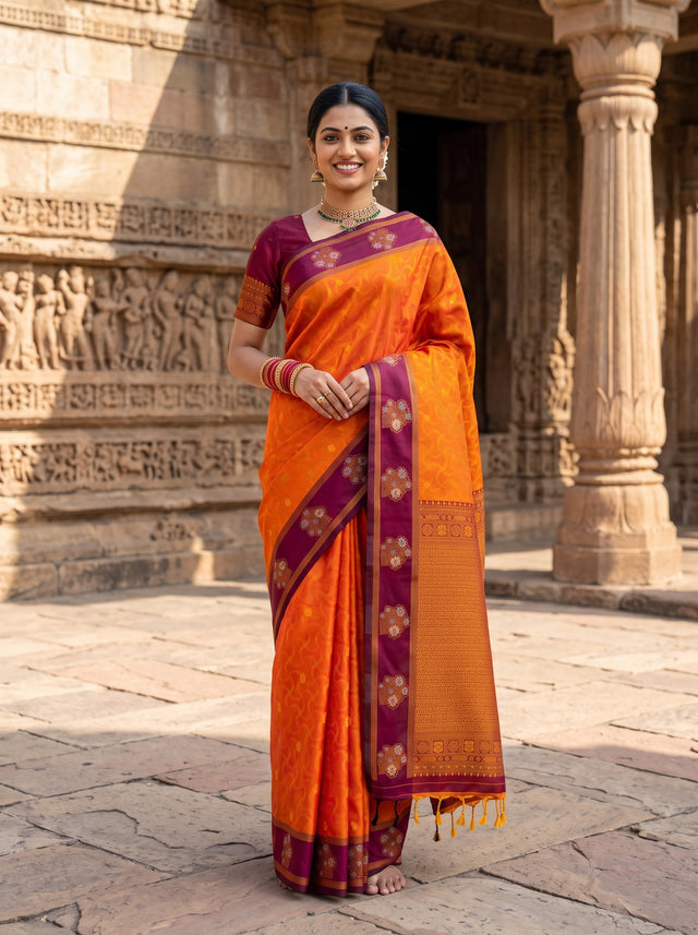 MIMOSA Mustard Saree Saree — front view on mannequin