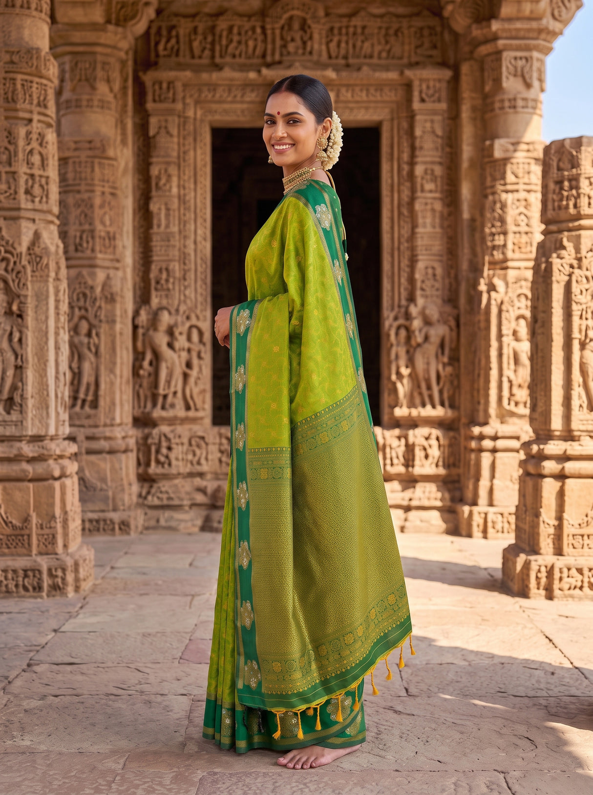MIMOSA Olive Saree Saree — pose 5 styling detail