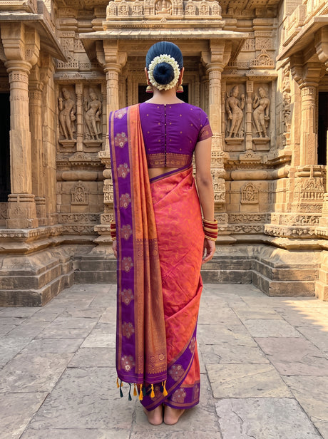 MIMOSA Peach Saree Saree — pose 2 styling detail