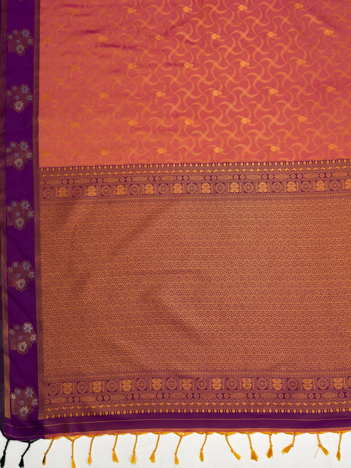 MIMOSA Peach Saree Saree — pallu and zari work detail