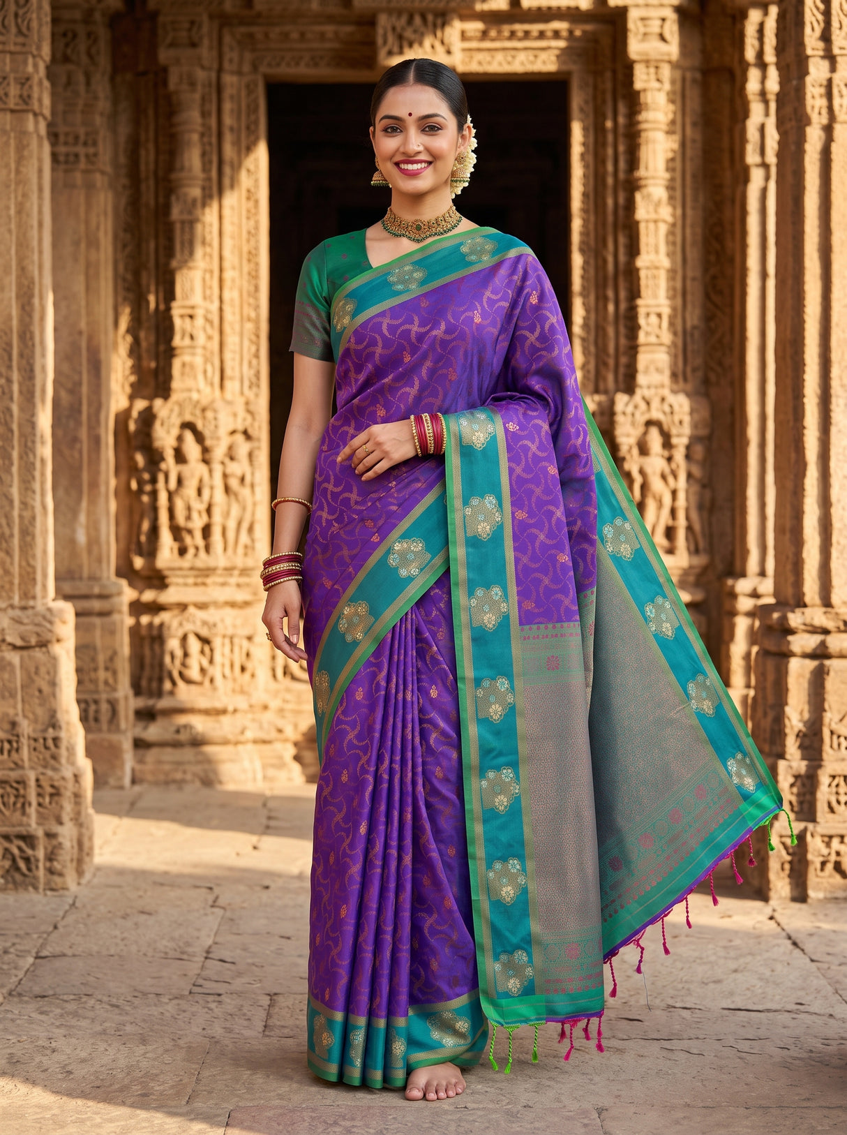 MIMOSA Purple Saree Saree — front view on mannequin