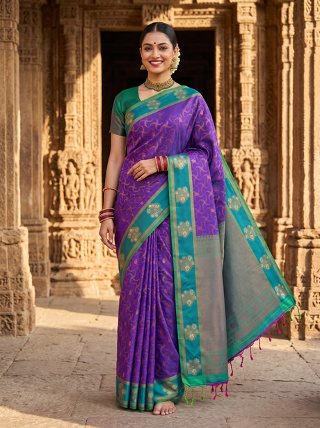 MIMOSA Purple Saree Saree — front view on mannequin