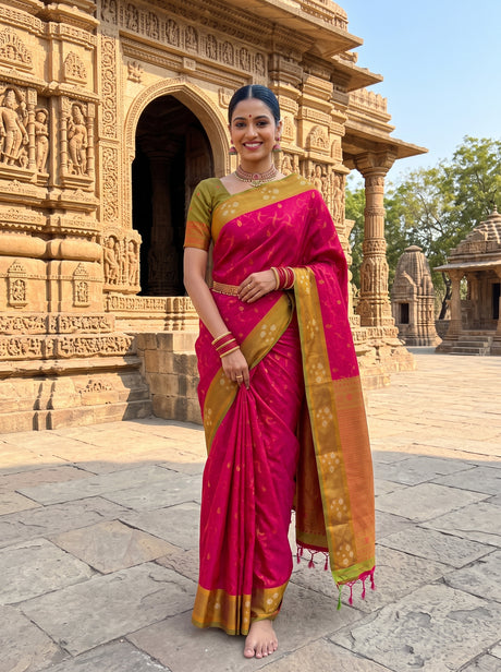 MIMOSA Rani Saree Saree — front view on mannequin