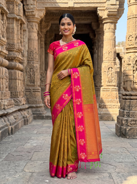 MIMOSA Rust Saree Saree — front view on mannequin