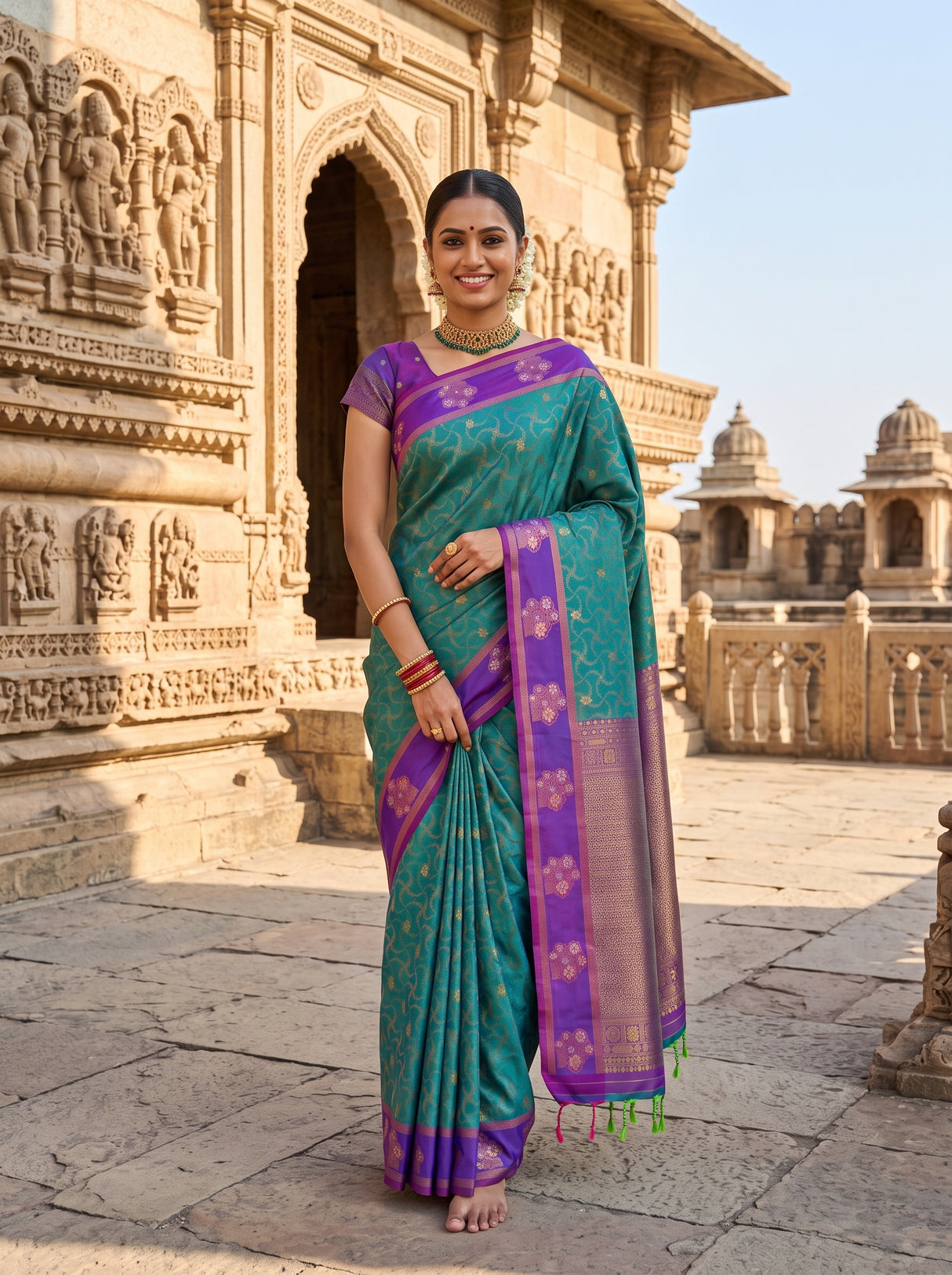MIMOSA Sapphire Saree Saree — front view on mannequin