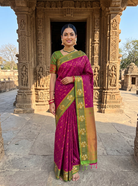 MIMOSA Wine Saree Saree — front view on mannequin