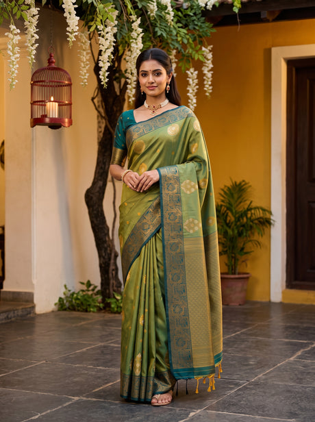 MIMOSA Green Kanjivaram Art Silk Saree — Model draped