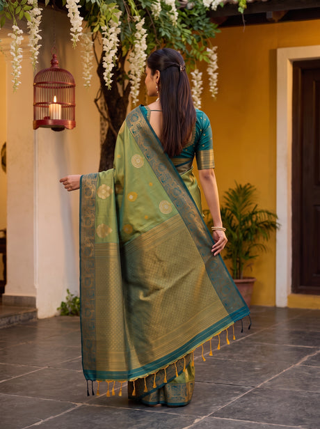 MIMOSA Green Kanjivaram Art Silk Saree — Saree shot