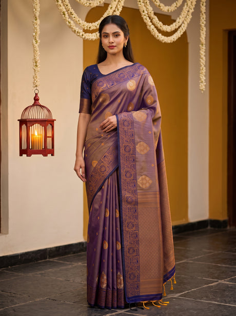 MIMOSA Grey Kanjivaram Art Silk Saree — Model draped