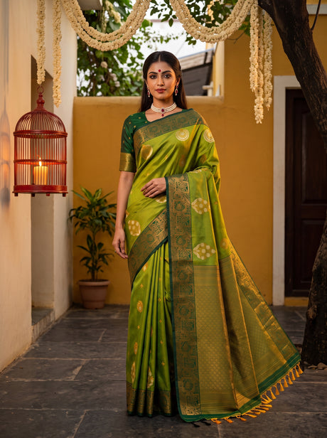MIMOSA Olive Kanjivaram Art Silk Saree — Model draped