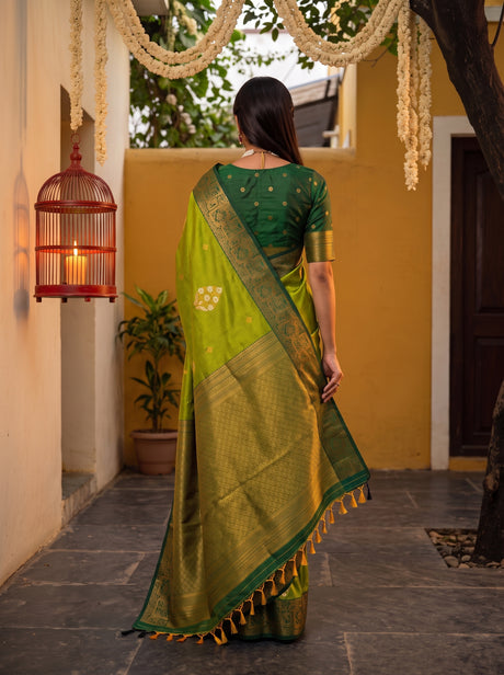 MIMOSA Olive Kanjivaram Art Silk Saree — Saree shot