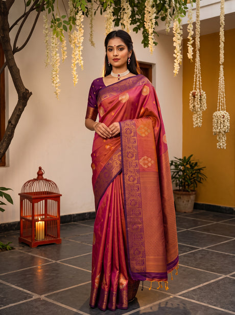 MIMOSA Peach Kanjivaram Art Silk Saree — Model draped