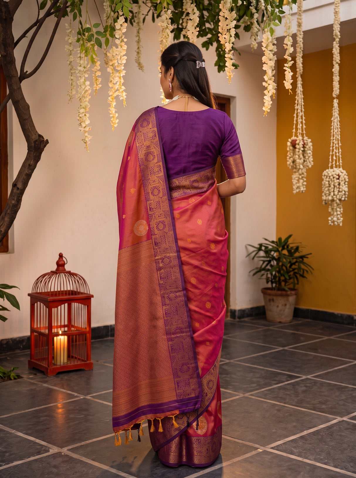 MIMOSA Peach Kanjivaram Art Silk Saree — Saree shot
