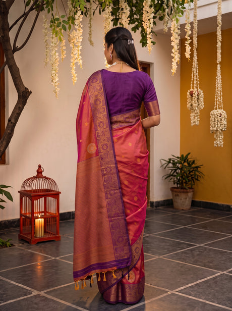 MIMOSA Peach Kanjivaram Art Silk Saree — Saree shot