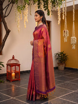 MIMOSA Peach Kanjivaram Art Silk Saree — AI Model lifestyle pose