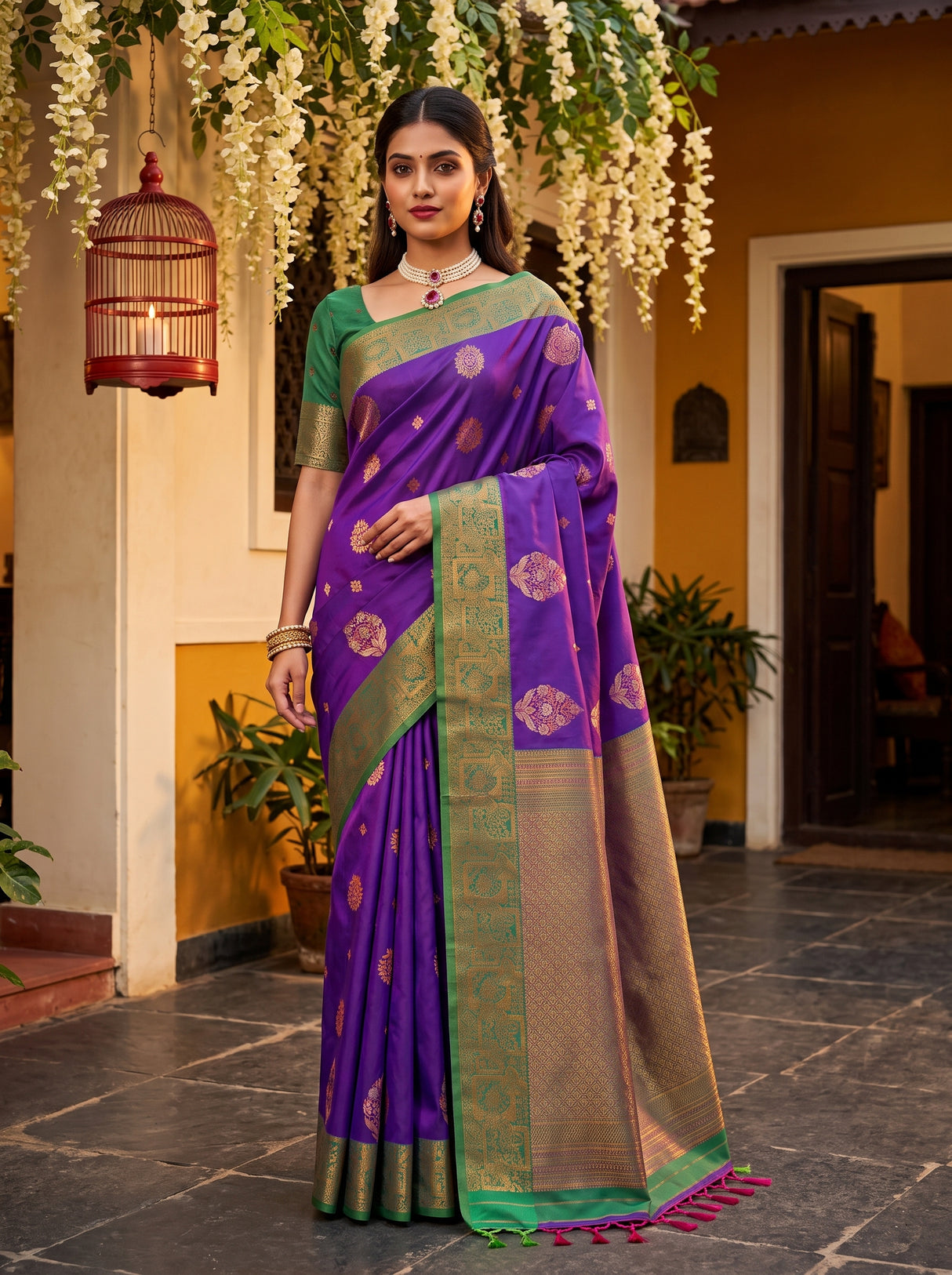 MIMOSA Purple Kanjivaram Art Silk Saree — Model draped
