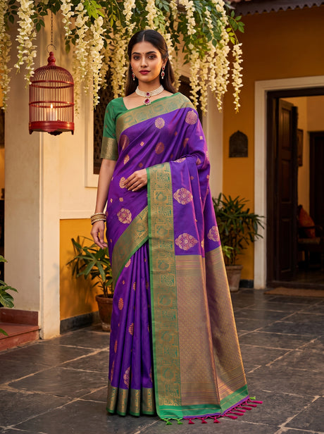 MIMOSA Purple Kanjivaram Art Silk Saree — Model draped