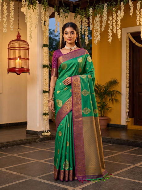 MIMOSA Rama Kanjivaram Art Silk Saree — Model draped