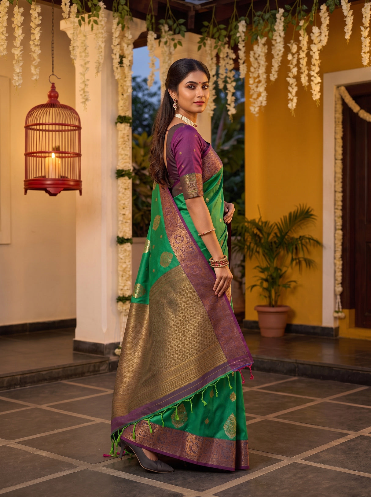 MIMOSA Rama Kanjivaram Art Silk Saree — AI Model lifestyle pose