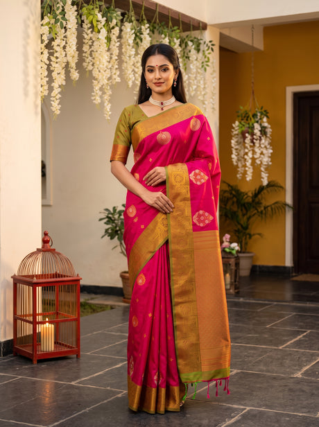 MIMOSA Rani Kanjivaram Art Silk Saree — Model draped