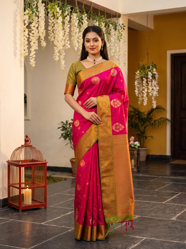 MIMOSA Rani Kanjivaram Art Silk Saree — Model draped