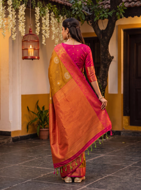 MIMOSA Rust Kanjivaram Art Silk Saree — Saree shot