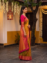 MIMOSA Rust Kanjivaram Art Silk Saree — AI Model lifestyle pose