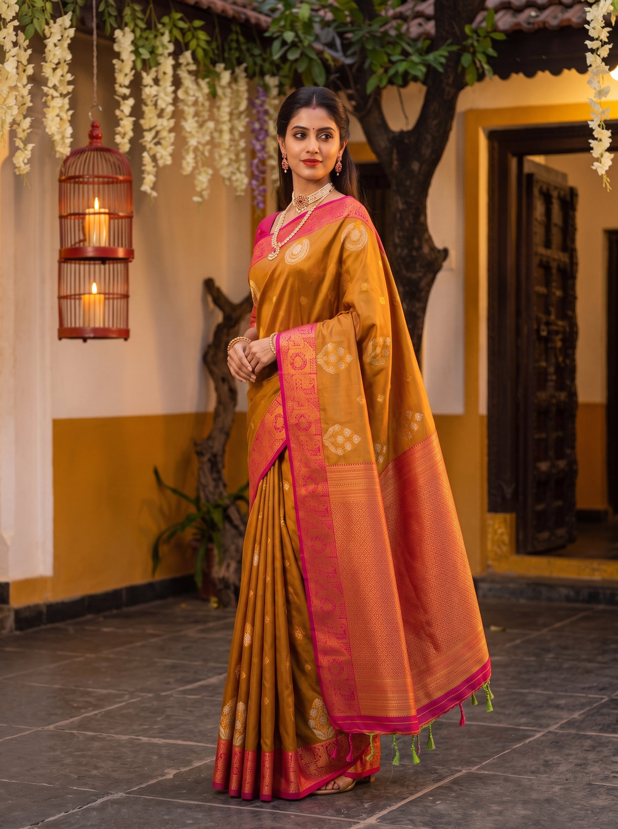 MIMOSA Rust Saree Saree — pose 5 styling detail