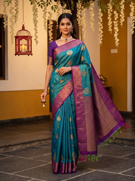 MIMOSA Sapphire Kanjivaram Art Silk Saree — Model draped