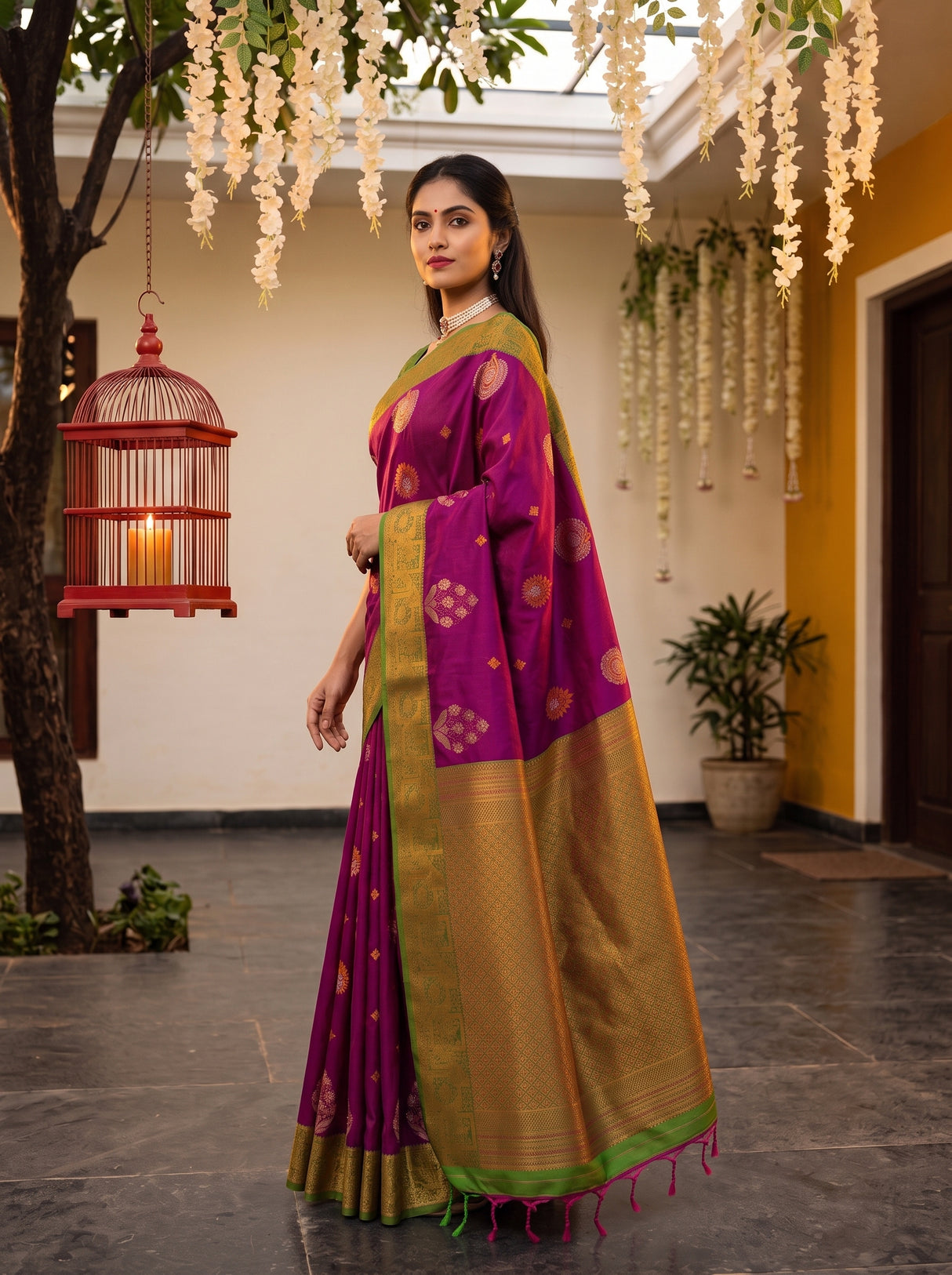 MIMOSA Wine Saree Saree — pose 4 styling detail