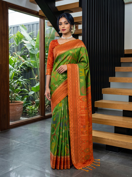 MIMOSA Green Saree Saree — front view on mannequin