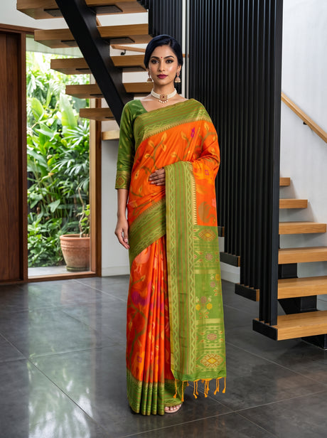 MIMOSA Orange Saree Saree — front view on mannequin