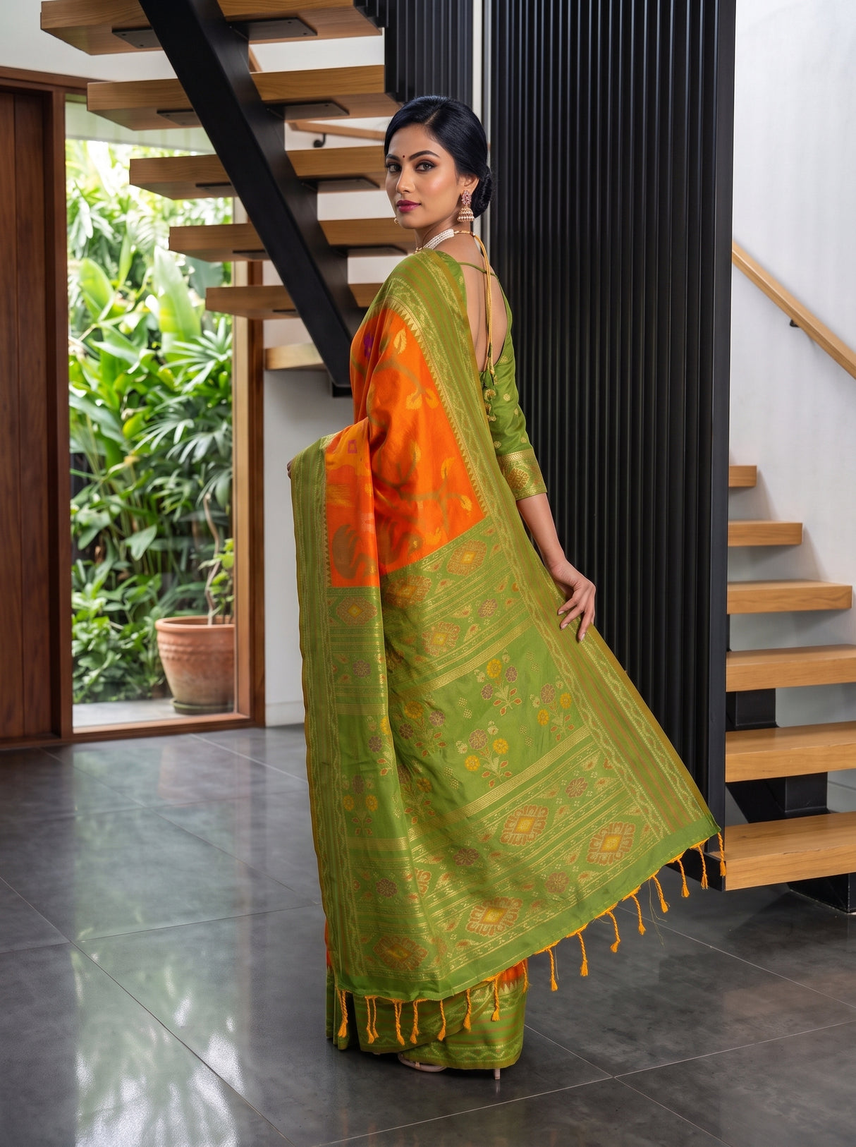MIMOSA Orange Saree Saree — pose 10 styling detail