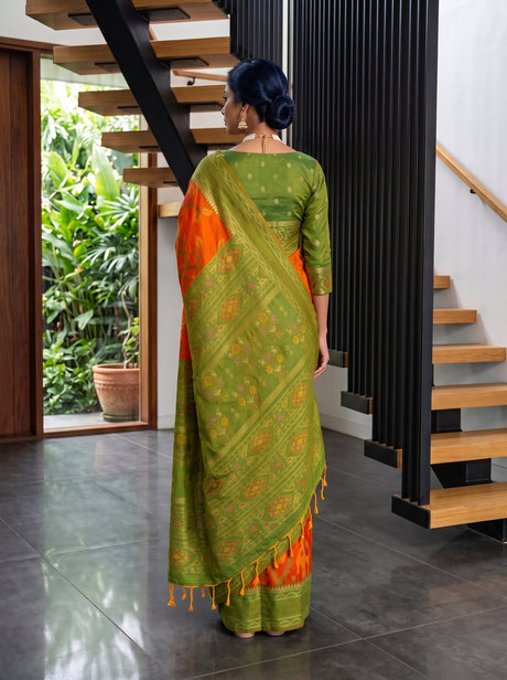 MIMOSA Orange Saree Saree — pose 2 styling detail