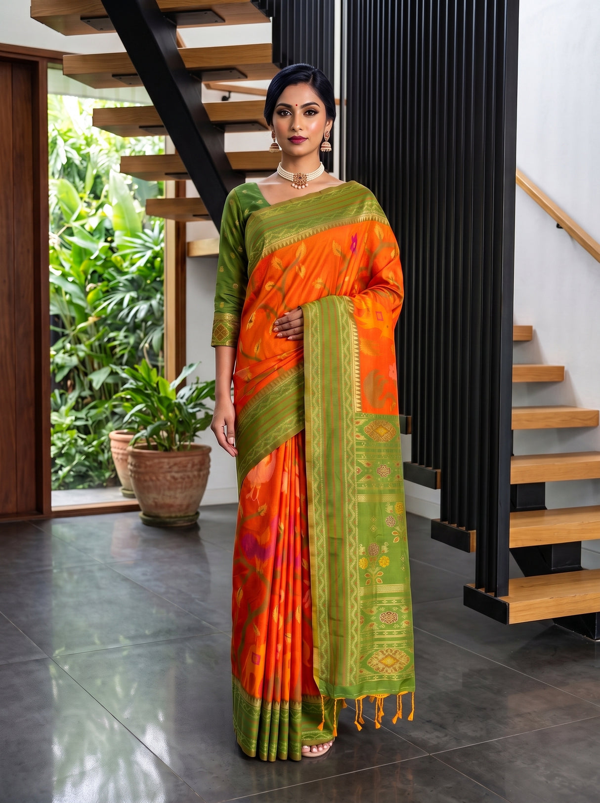 MIMOSA Orange Saree Saree — pose 4 styling detail