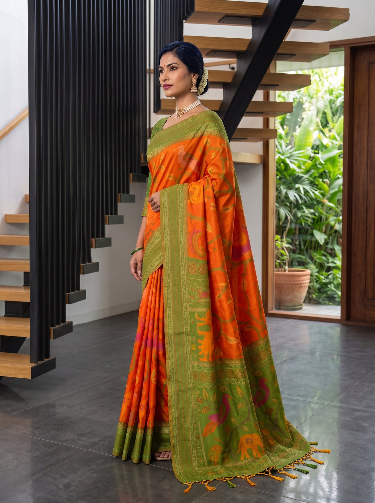 MIMOSA Orange Saree Saree — pose 5 styling detail