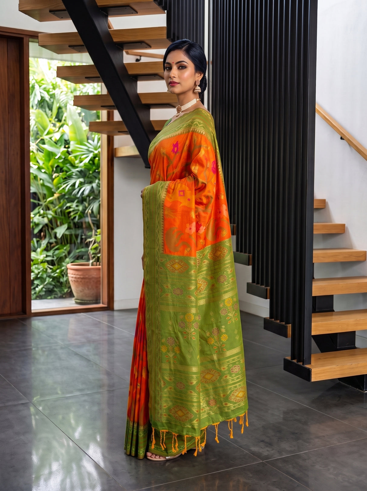 MIMOSA Orange Saree Saree — pose 6 styling detail