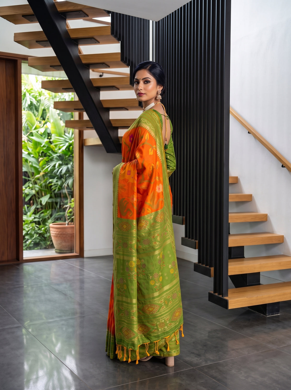 MIMOSA Orange Saree Saree — pose 9 styling detail