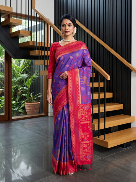 MIMOSA Purple Saree Saree — front view on mannequin