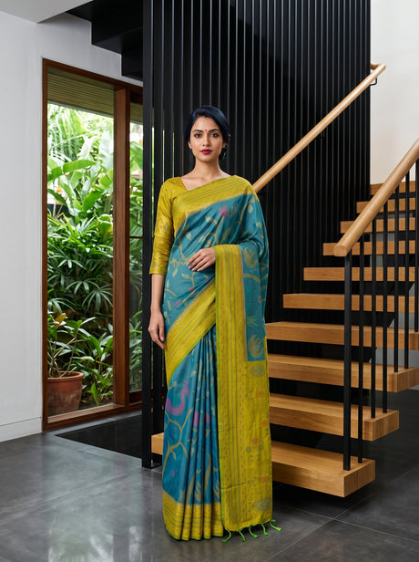 MIMOSA Sapphire Saree Saree — front view on mannequin