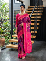 MIMOSA Wine Saree Saree — front view on mannequin