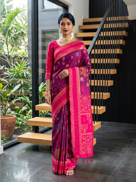 MIMOSA Wine Saree Saree — front view on mannequin