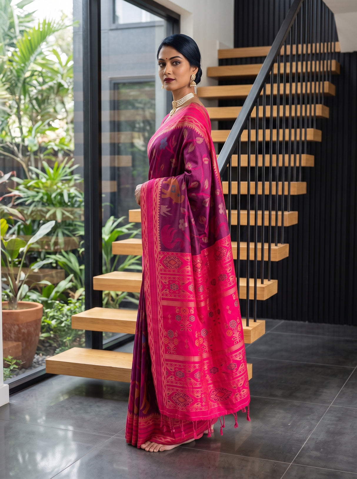 MIMOSA Wine Saree Saree — pose 5 styling detail