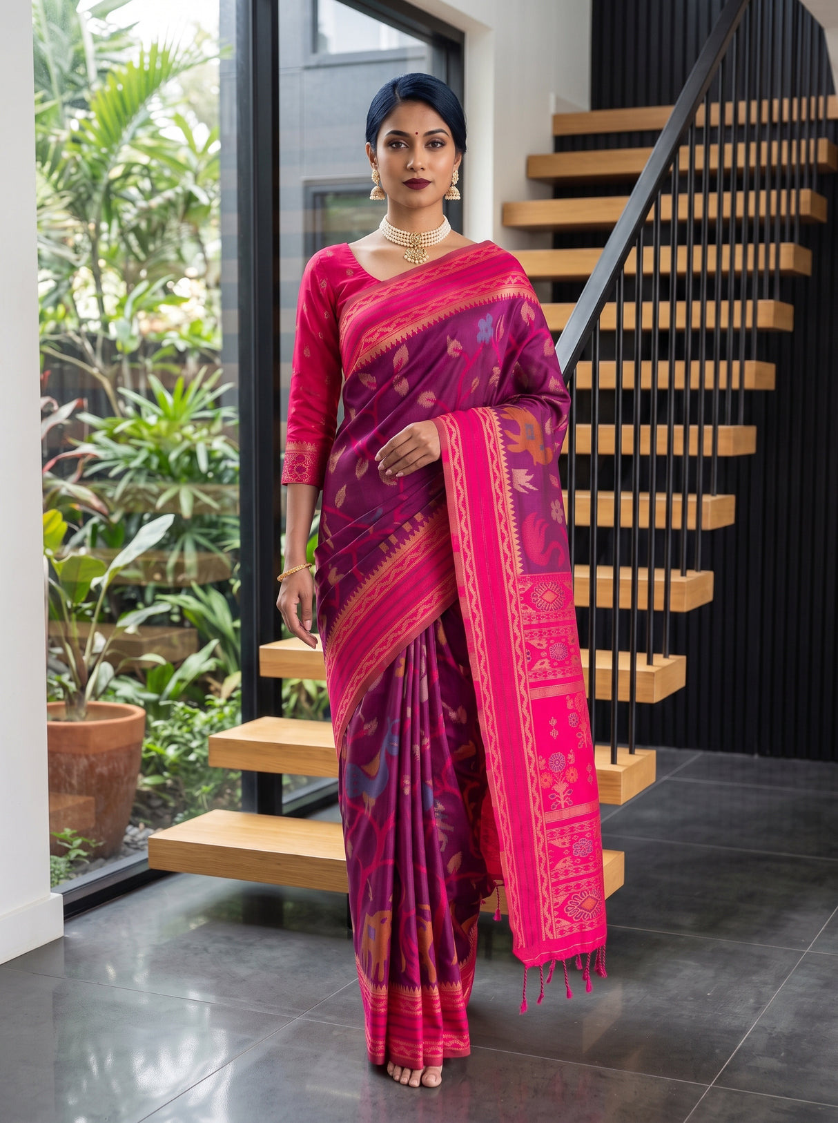 MIMOSA Wine Saree Saree — pose 7 styling detail