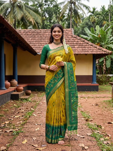 MIMOSA Olive Saree Saree — front view on mannequin